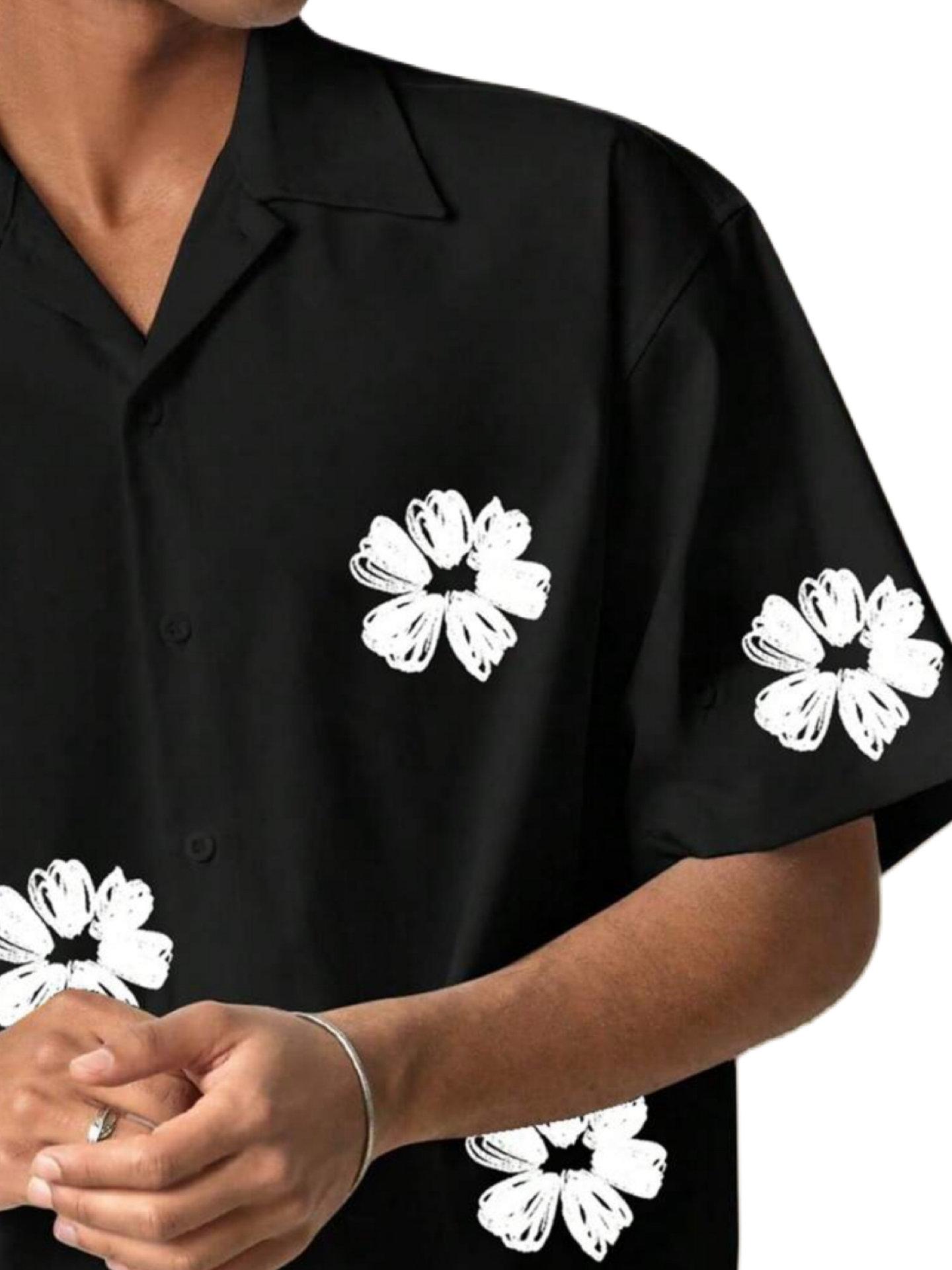 Men's Floral Loose Fit Short Sleeve Single-Breasted Casual Shirt