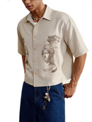 Men's Roman Portrait Print Short Sleeve Casual Shirt