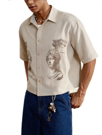 Men's Roman Portrait Print Short Sleeve Casual Shirt