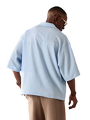 Boxy Fit Textured Short Sleeve Button-Down Casual Shirt Relaxed Style