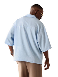 Boxy Fit Textured Short Sleeve Button-Down Casual Shirt Relaxed Style