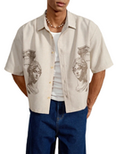 Men's Roman Portrait Print Short Sleeve Casual Shirt