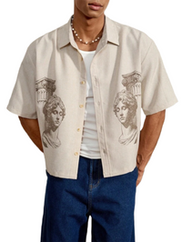Men's Roman Portrait Print Short Sleeve Casual Shirt