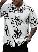 Manfinity RSRT Men's Casual Short Sleeve Shirt With Simple Floral Illustration Digital Print, Loose Fit With Button Closure.