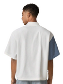 Men's Fashionable Casual Contrast Color Baggy Denim Loose White Shirt