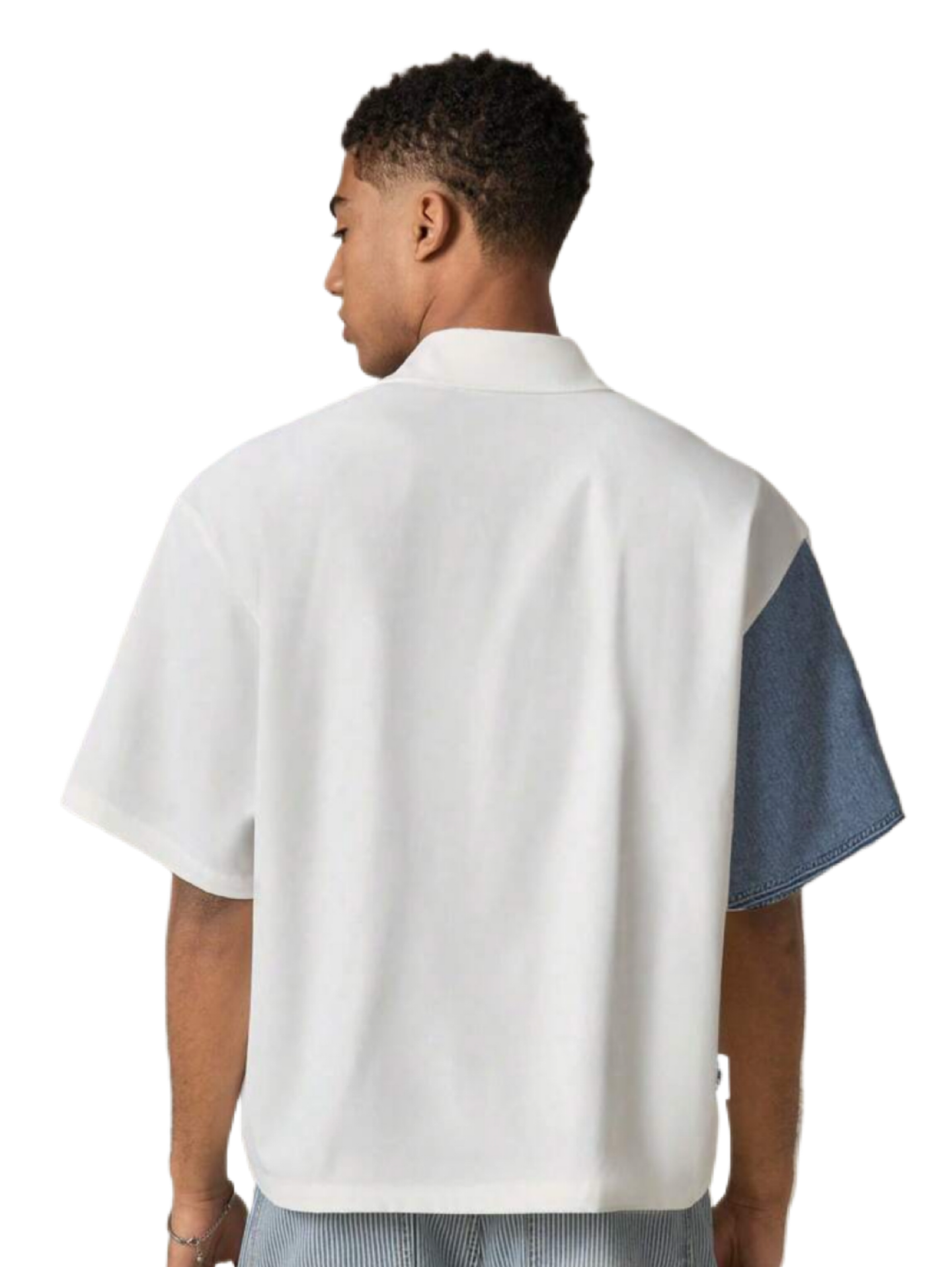 Men's Fashionable Casual Contrast Color Baggy Denim Loose White Shirt