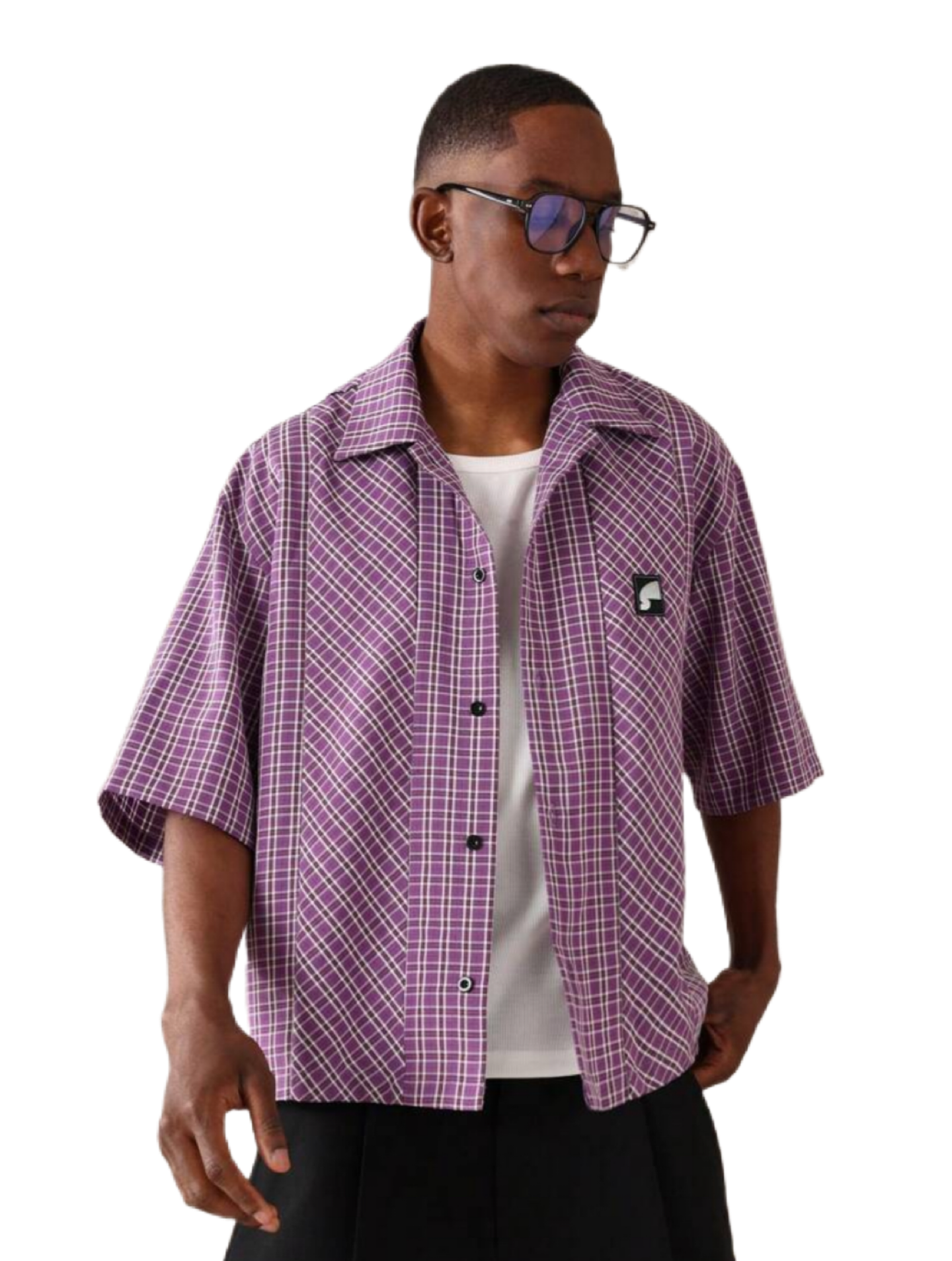 Designer Panel Cut Button Front Shirt Short Sleeve Oversized Urban Fashion SUMWON