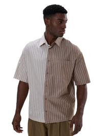 Musero Button Up Short Sleeve Striped Shirt