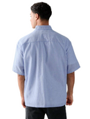 Men's Single Breasted Casual Woven Short Sleeve Blue Shirt