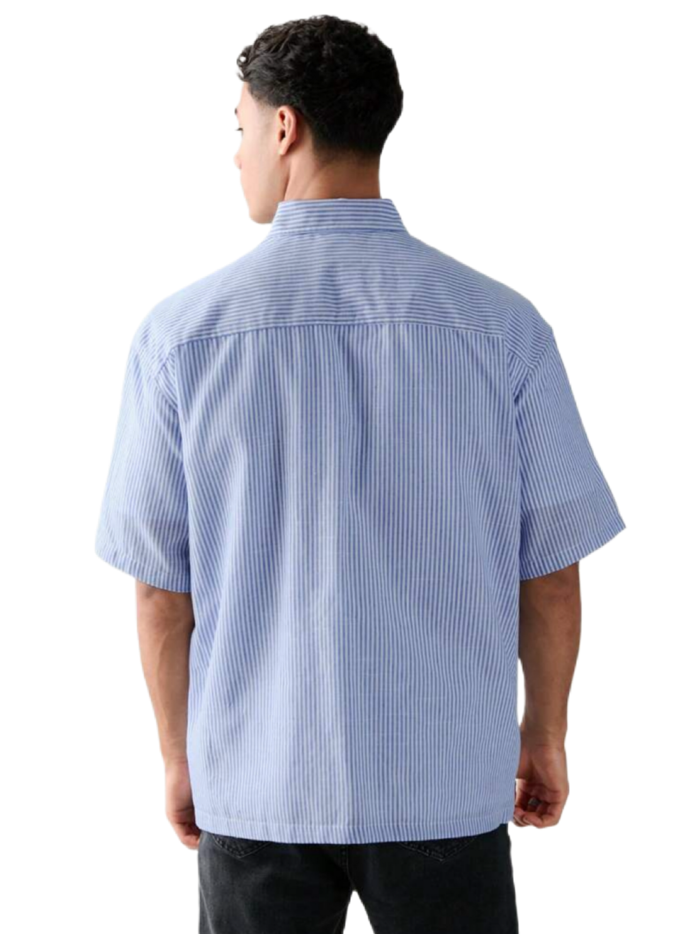 Men's Single Breasted Casual Woven Short Sleeve Blue Shirt