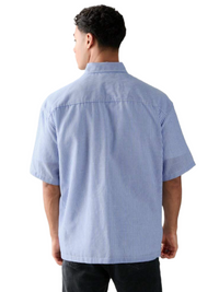 Men's Single Breasted Casual Woven Short Sleeve Blue Shirt